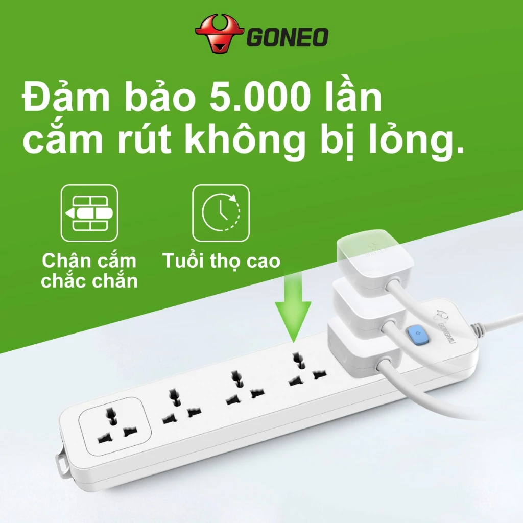 Ổ Cắm Điện Chống Cháy GONEO 5 Ổ Đa Năng 1 Công Tắc - N1050