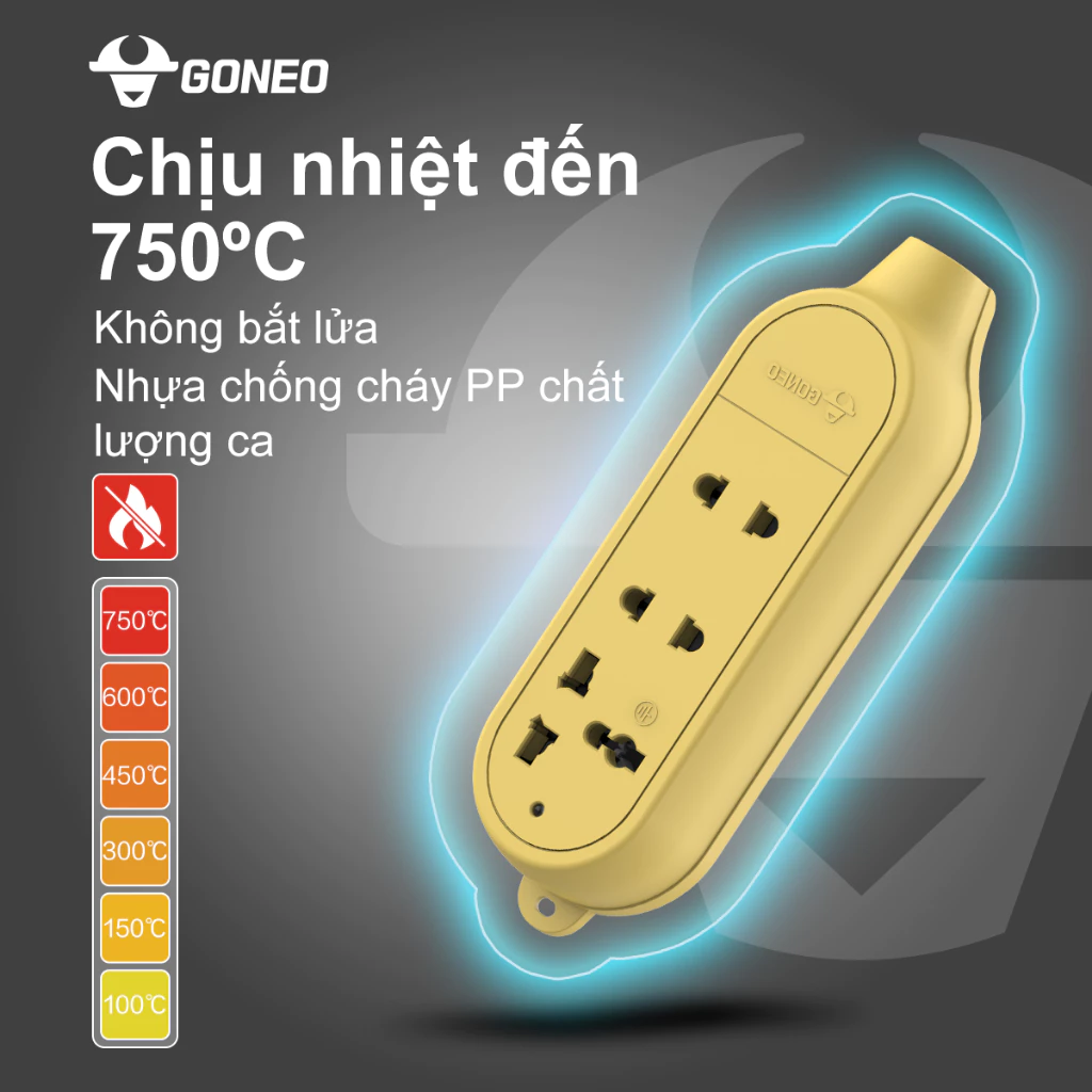 Ổ Cắm Chống Va Đập Gongniu 3 Ổ Đa Năng Công Suất Lớn 16A/4000W – C4D