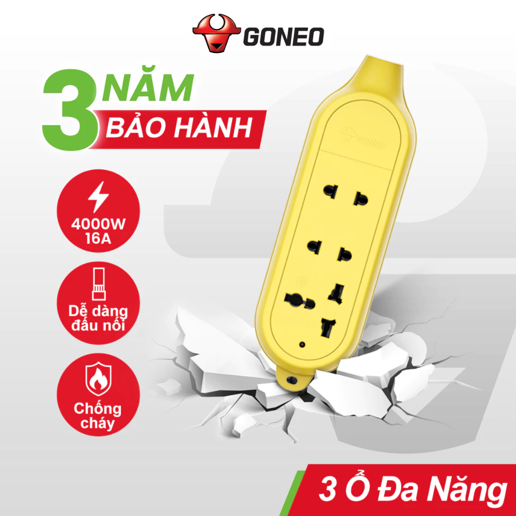 Ổ Cắm Chống Va Đập Gongniu 3 Ổ Đa Năng Công Suất Lớn 16A/4000W – C4D