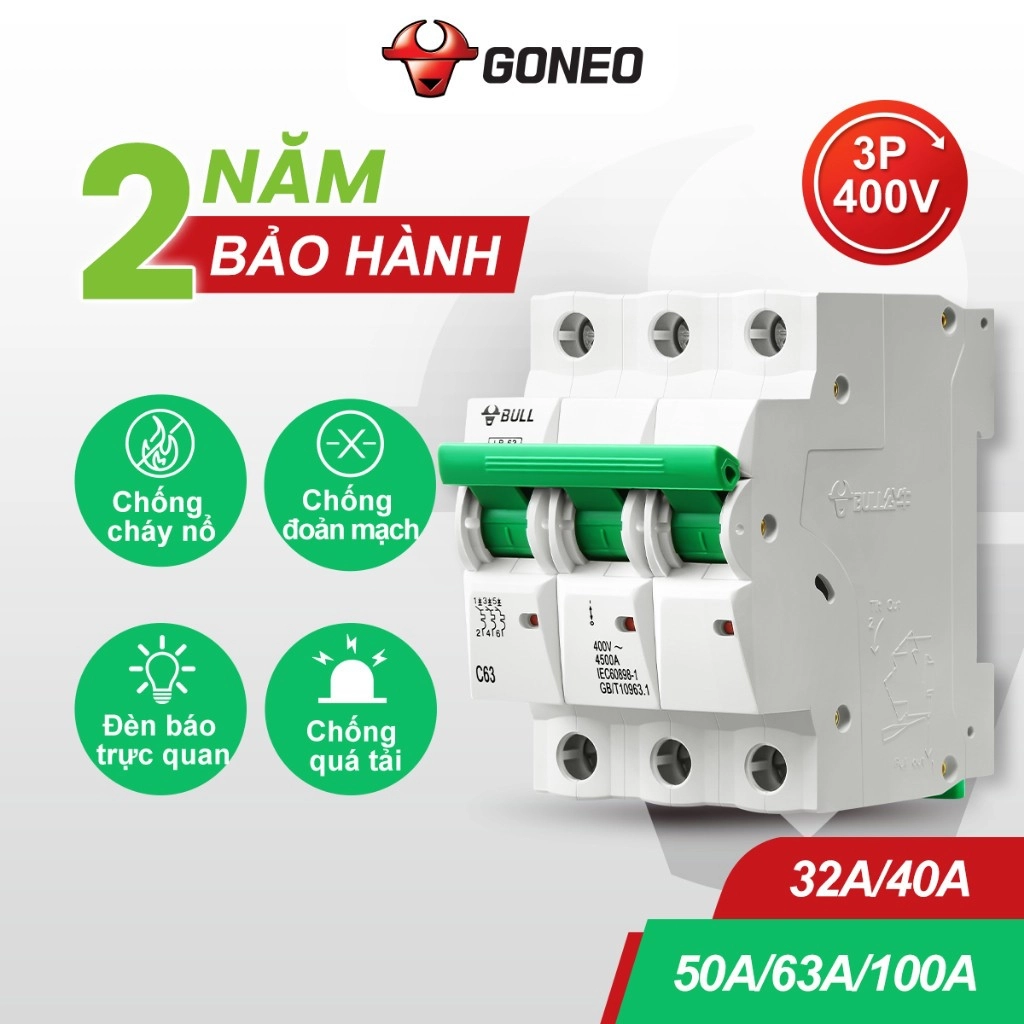 Bộ ngắt mạch điện – Aptomat 3 pha Gongniu – Chính hãng